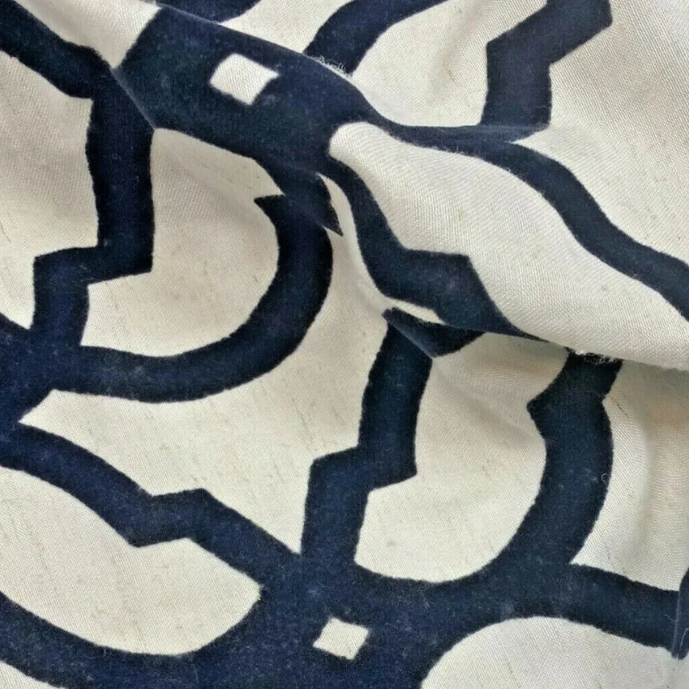 2 Linen Curtains Panels Navy Blue Trelllis Luxury